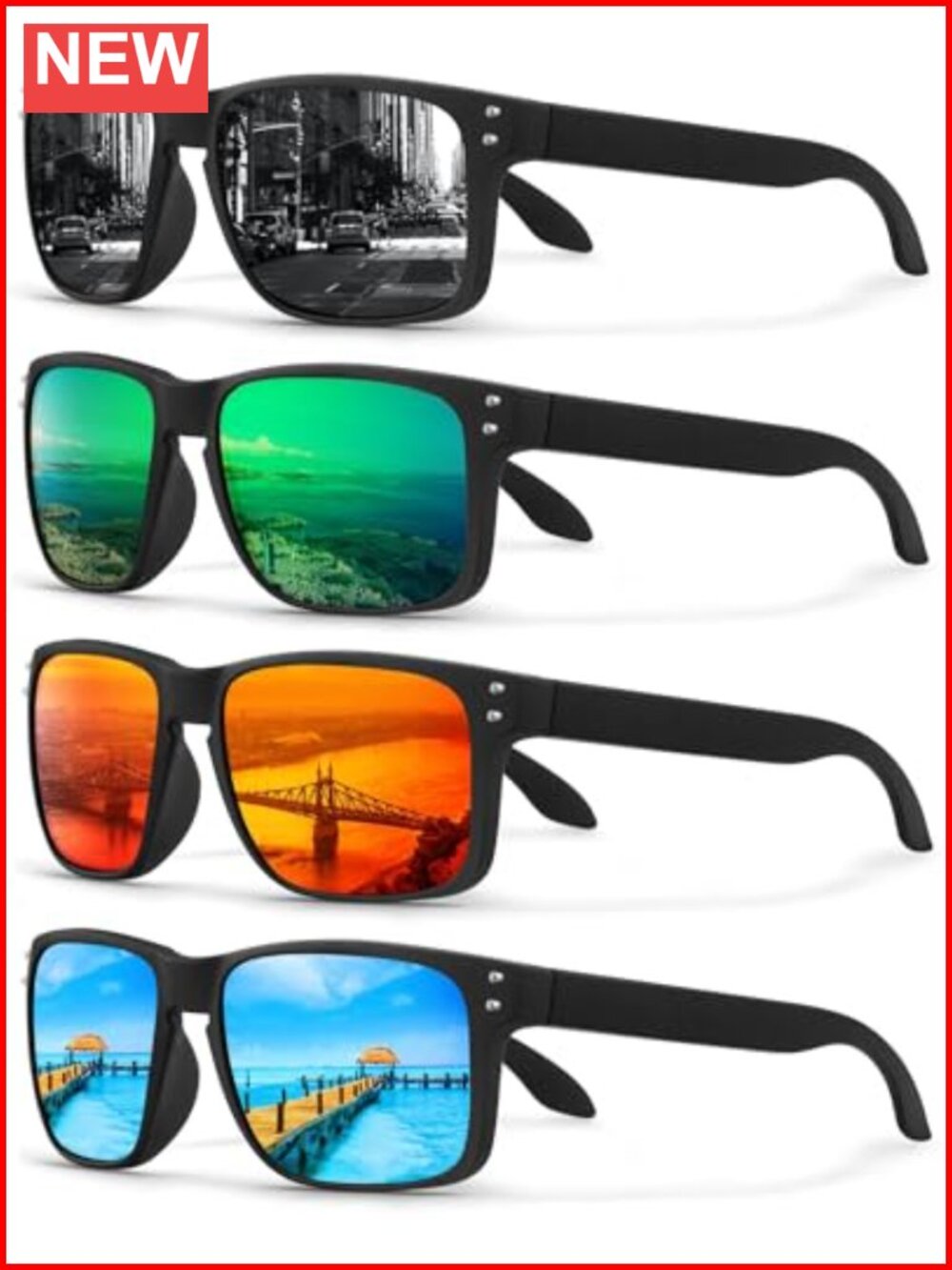 Polarized Square Sunglasses Unisex Matte Finish UV Protection Wrap Around